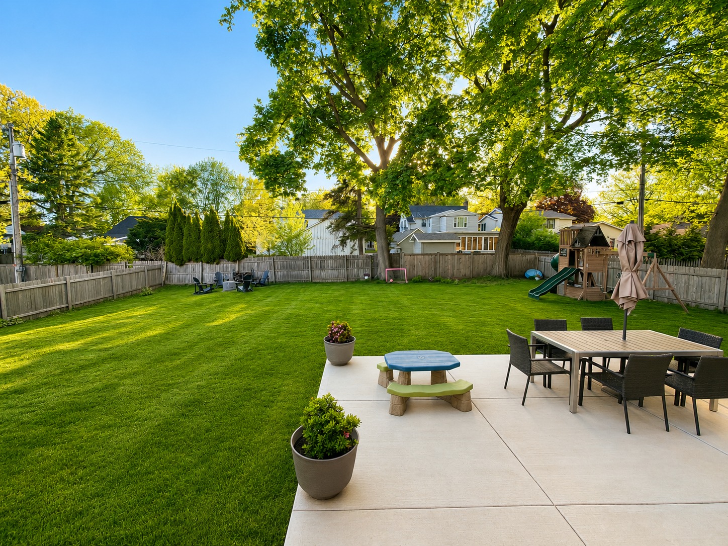 Backyard with patio and playset